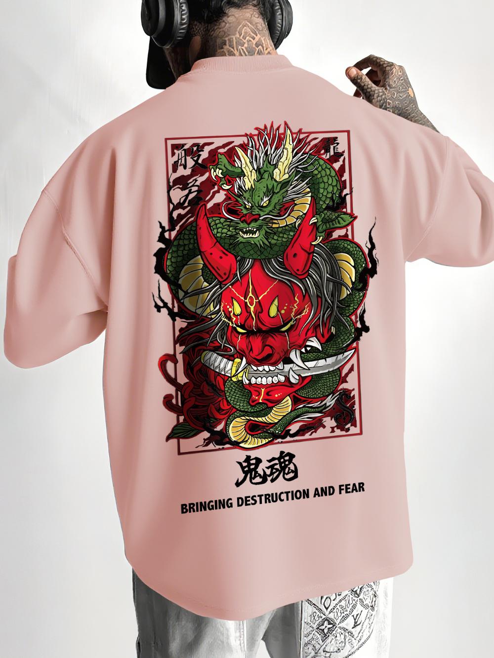 

Trendy Loose Casual TShirt Featuring Crafted Heat Transfer Letters Combined Illustrated Prints Evoking Themes of Destruction 4XL