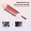 Infrared Thermal Brush, Dual Voltage Negative Ions Heated Round Brush, Straightener & Curling Iron 2 in 1