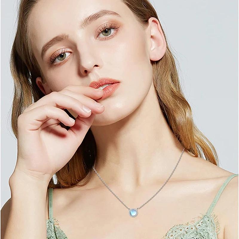Huitan Fresh Pendant Necklace with Imitation Moonstone Shiny Soft Female Accessories for Engagement Fashion Wedding Band