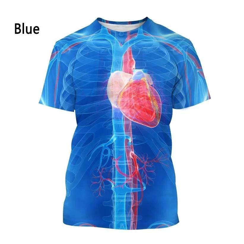 Huiteng Mode Nieuw Print van Menselijke Organen en Botten Heren T-shirt Casual Korte mouw Ronde Hals Harajuku Groot Comfortabel L