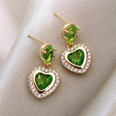 1 Pair Dangle Earrings Rhinestone Geometric Electroplating Light Luxury Heart Drop Earrings Jewelry Accessory
