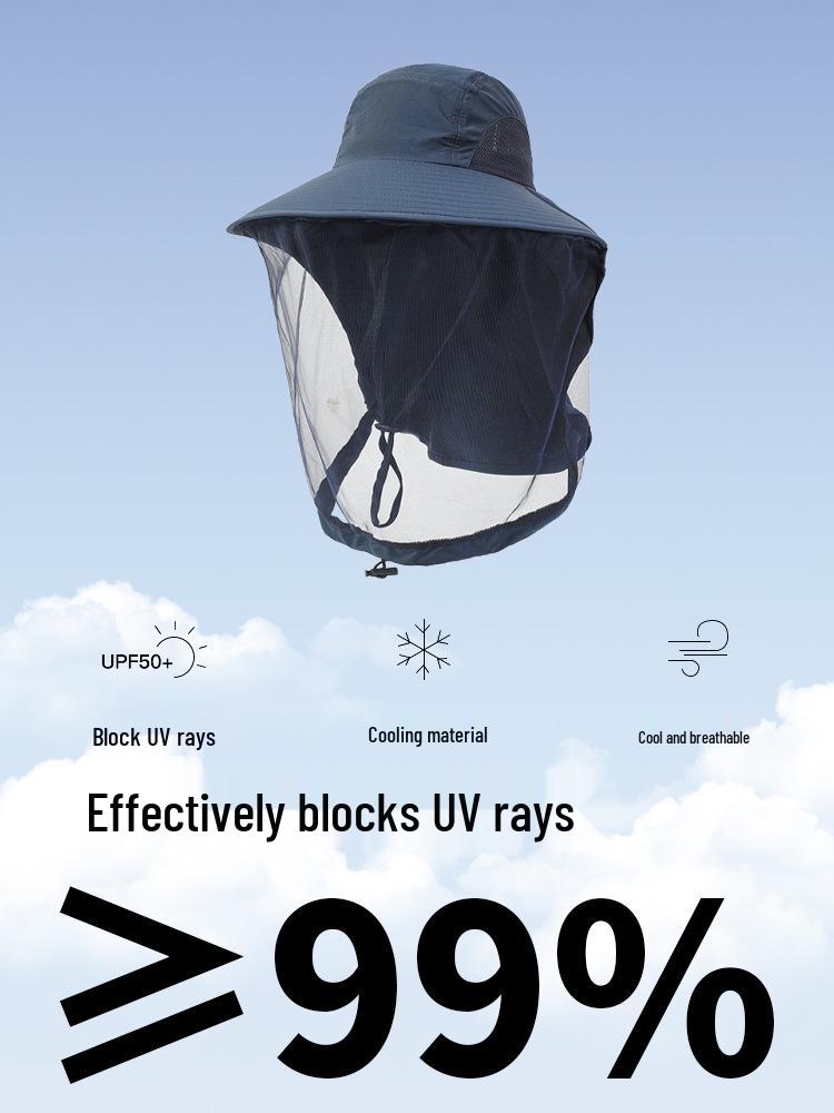 Men's Large Brim UV-Blocking Fishing Hat with Insect-Proof Net