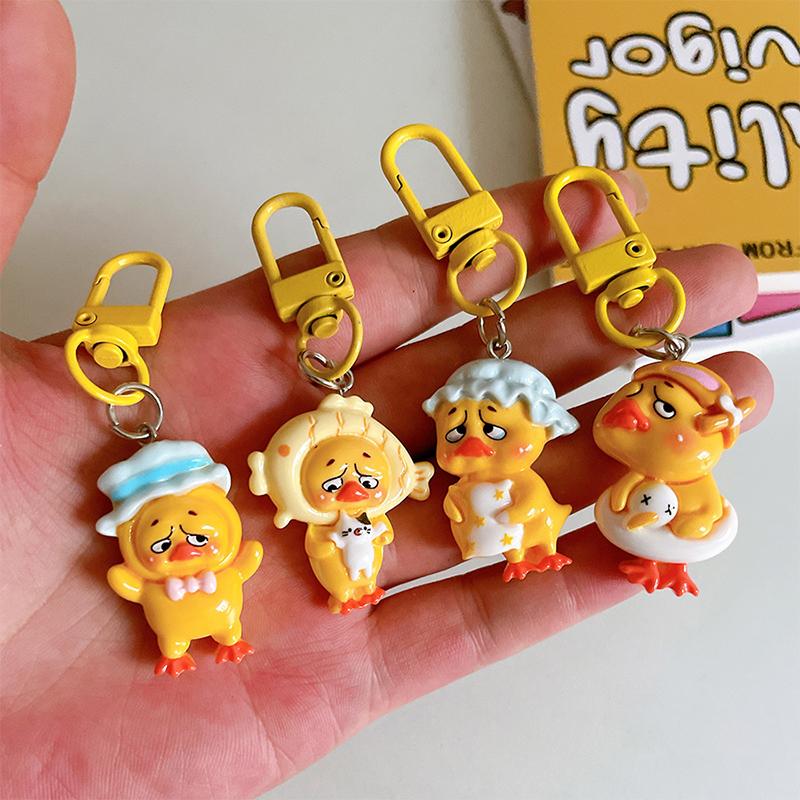 Lovely Yellow Annoying Duck Keychain Pendant Cartoon Resin Car Keyring For Girls Women Bag Backpack Decoration Accessories