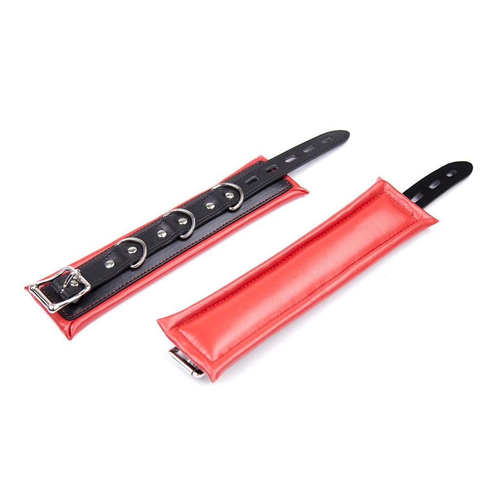 Menottes et Chevillières en Cuir PU Rouge et Noir Verrouillables Jouet SM