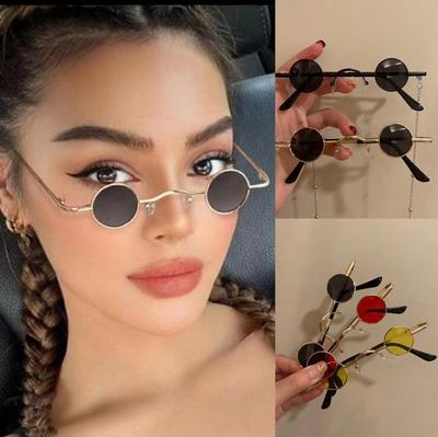 Vintage Small Frame Circular Shape Sunglasses Women'S Brand Designer Metal Sun Glasses Men'S Outdoor Hip-Hop Eyewear Uv400
