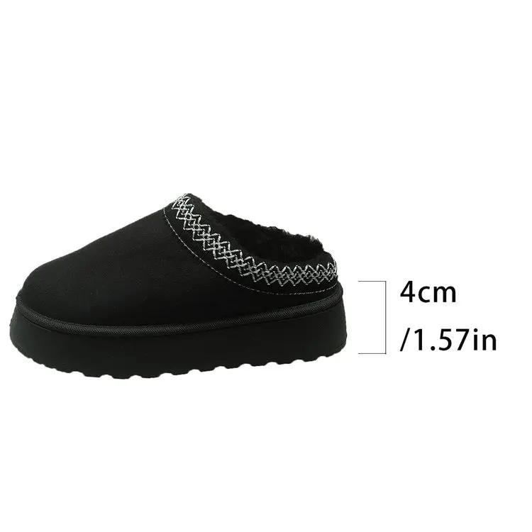 

Модные тапочки на платформе, пушистые, женские/мужские, домашние, балетки, модная плюшевая зимняя обувь, женская, домашняя, элегантная, повседневная обувь, большой размер 36 чёрный