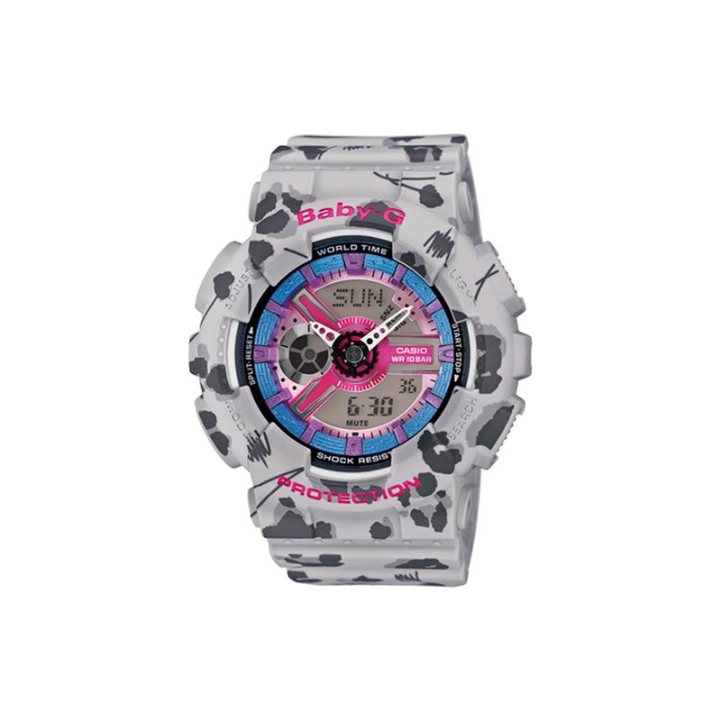 

Casio BABY-G Theme Series Fashionable Sports Trendy Waterproof Watch Contrast Flower Leopard Pattern Quartz Movement Resin Strap Japanese BA-110FL-8A сірий колір