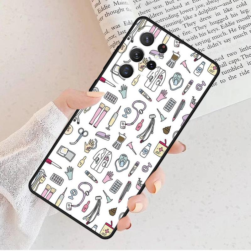 Doctor Nurse Heart Stethoscope Phone Case For Samsung Galaxy S25 S23 S30 S8 S21 S20 FE S24 S22 Note 10 20 Plus lite Ultra