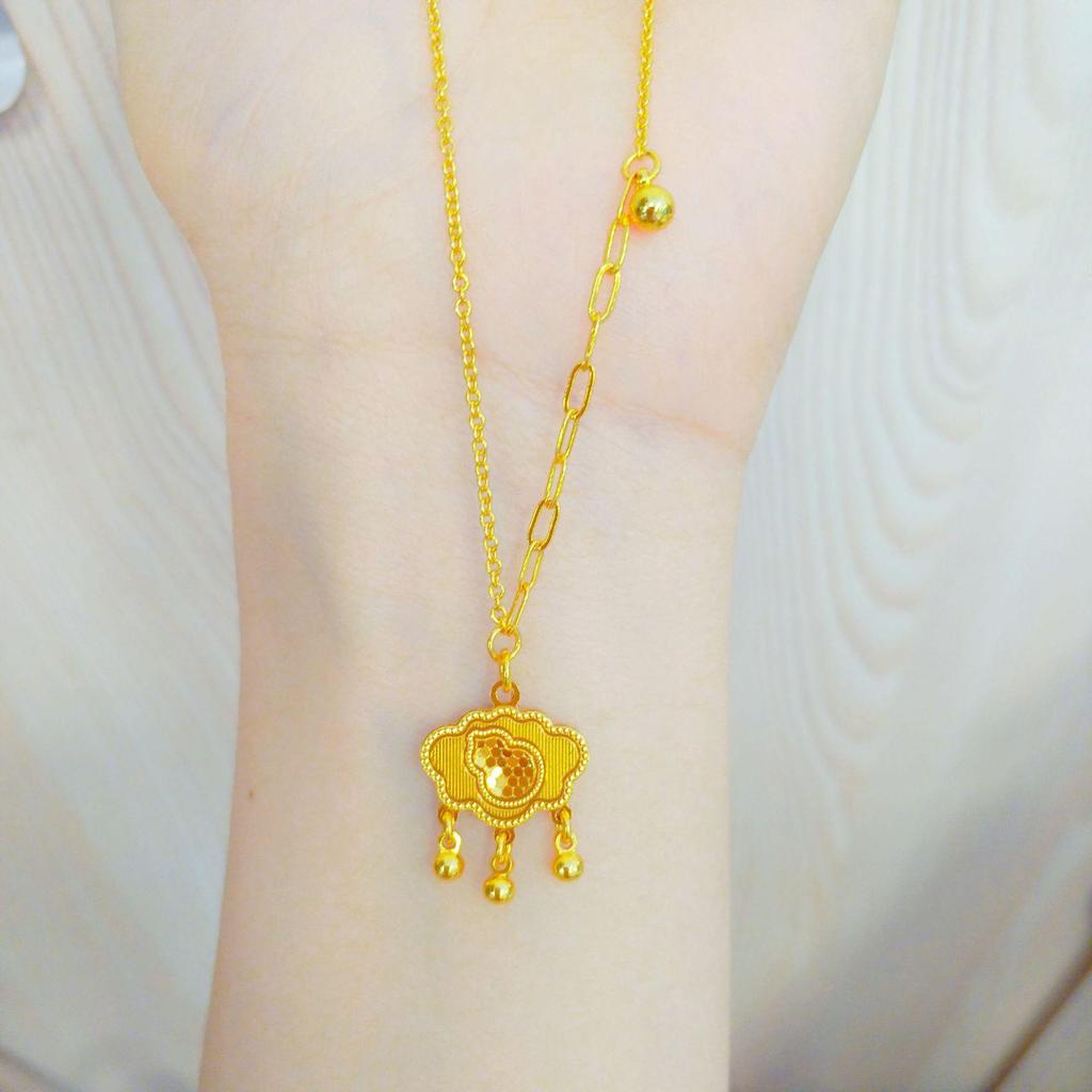 Golden CNC Dragon Scale & Butterfly Princess Pendant with Honeycomb Face, Lucky Clover, and Gourd Necklace