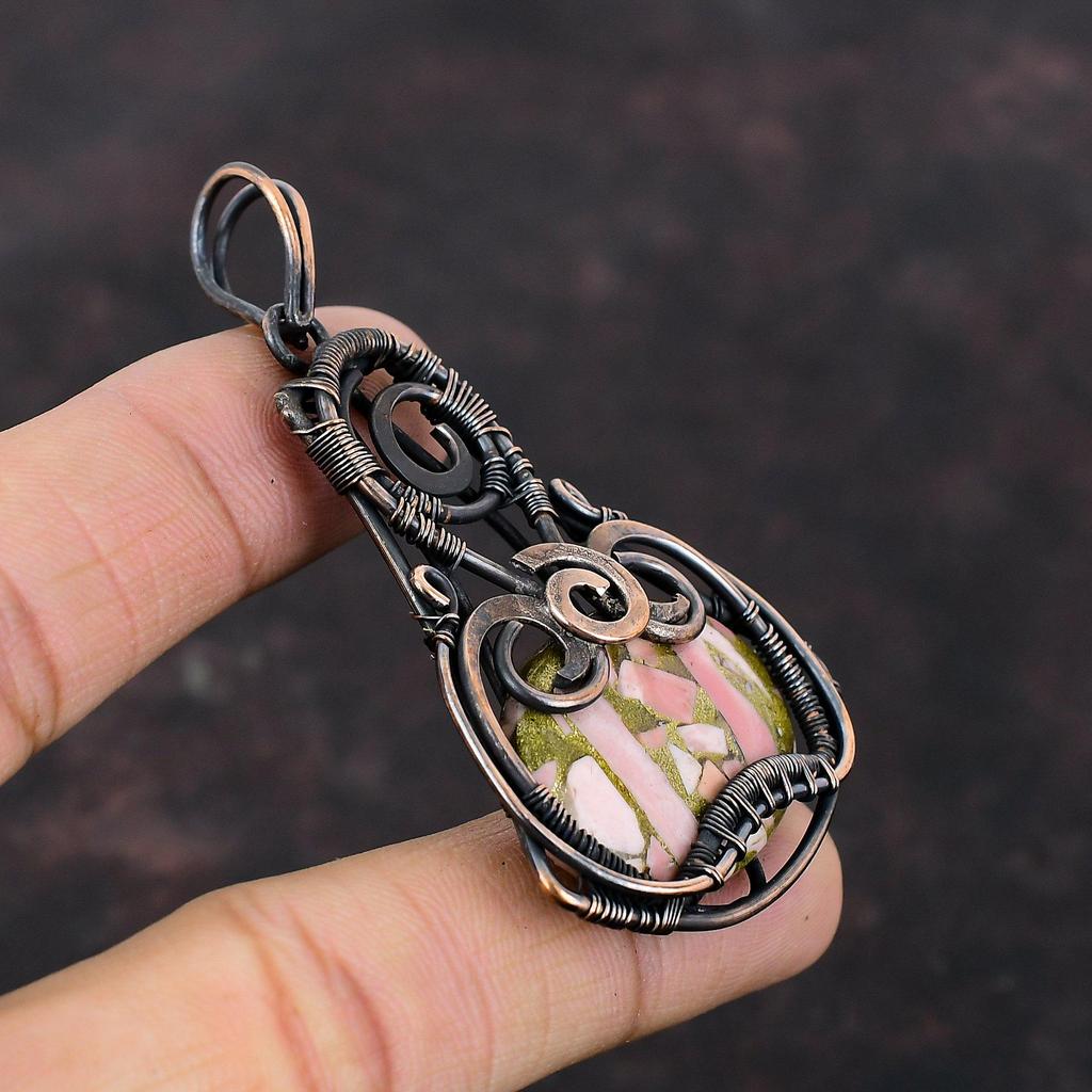 Copper Pink Opal Pendant Copper Wire Wrapped Gemstone Pendant Pink Opal Jewelry Handmade Pendant Copper Wire Wrapped Jewelry Gift For Mother
