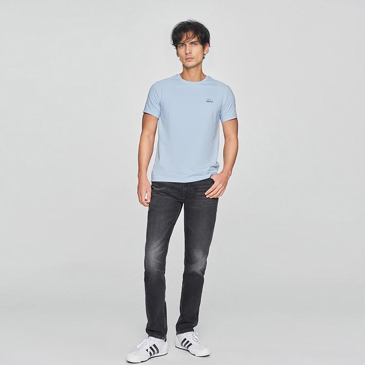 Slim Fit Round Neck Versatile Short Sleeve T-Shirt Men Tops Sky-Blue LMT010160K9900FA07954