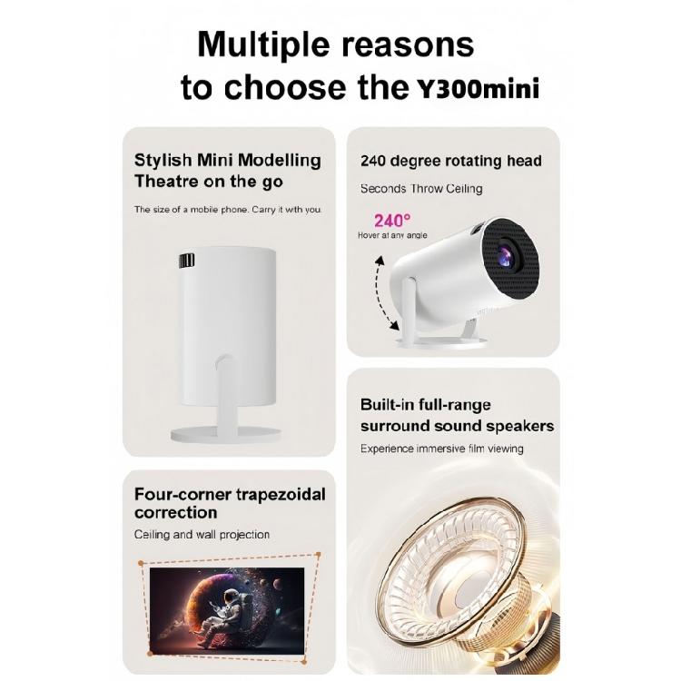 Mini Portable Projector Type C Power Supply Wireless Streaming Auto Adjustment Stereo Sound