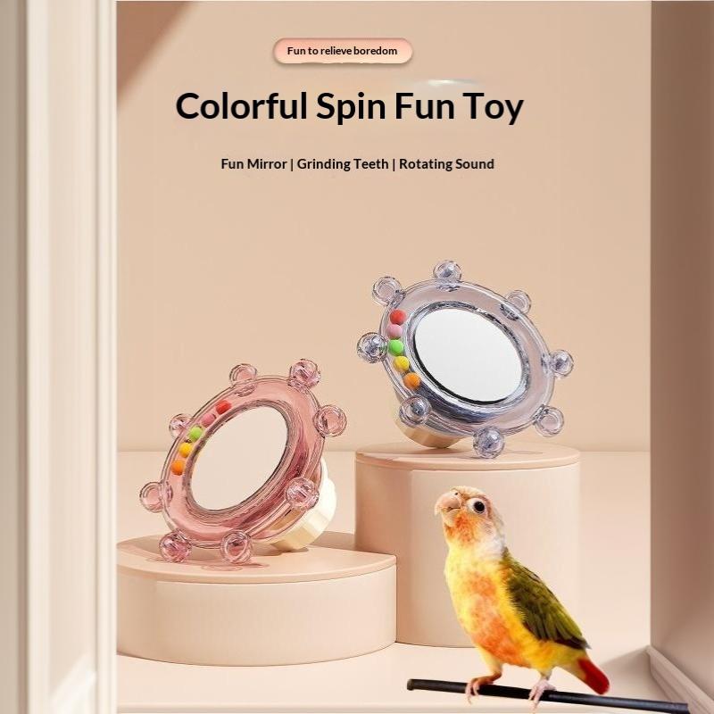 Parrot Play Perch Wear Resistant Colorful Spinning Ball with Bell Mirror Puzzle Toy for Cockatiel Cage Entertainment