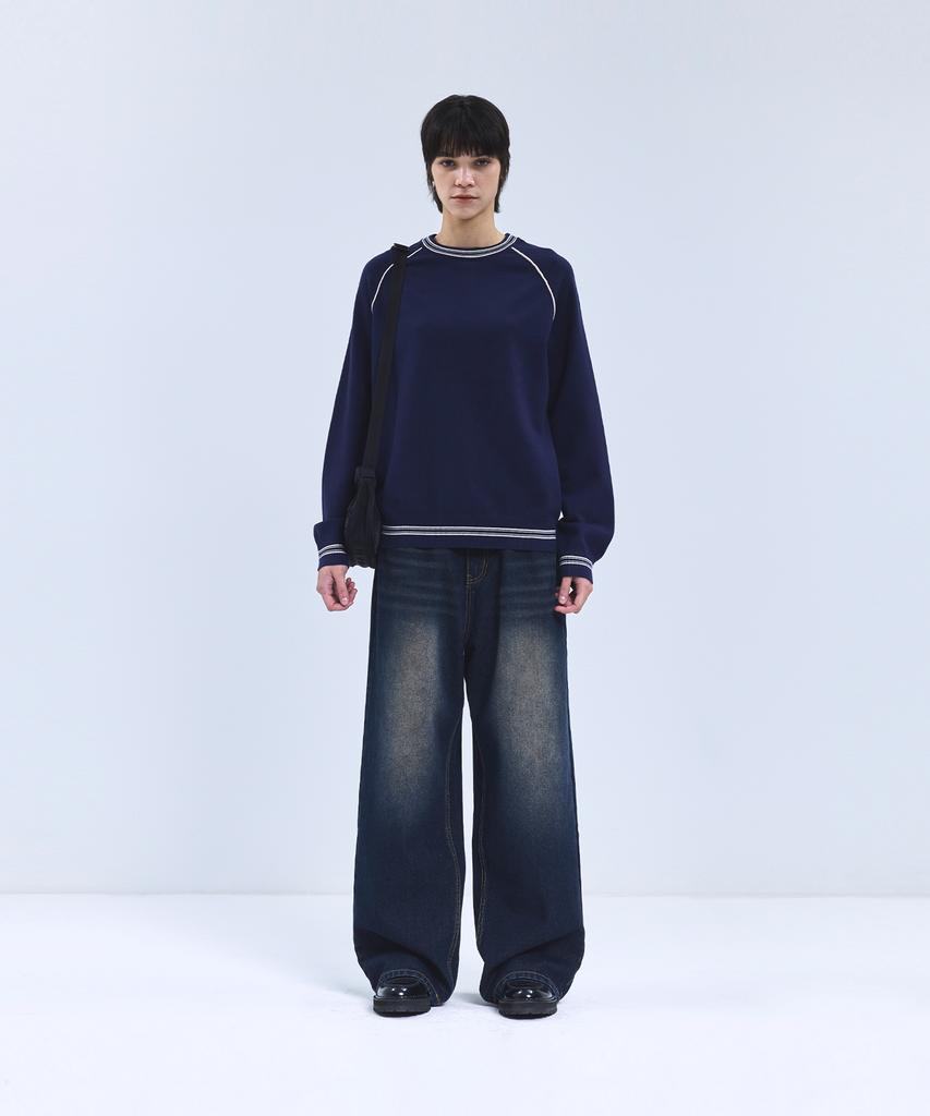 IRONYPORNO WHITELINE 86-Iroj361 Color Line Point Long Sleeve Knit Blue