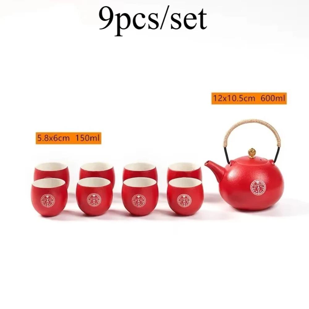 Boutique Ceramic Filter Tea Pot Set Household Tea Pot and Cup Set Chinese Style Wedding Red Teaware Gifts  Productos Chinos