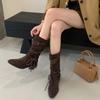 2025 autumn and winter new niche strap mid-tube boots pointed short boots knight boots Maillard western cowboy boots women