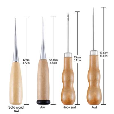 Fenrry 4 szt./zestaw 4 style Gourd Canvas Leather Sewing Shoes Wood Handle Tool Awl Hand Stitching Taper Needle Tool Craft