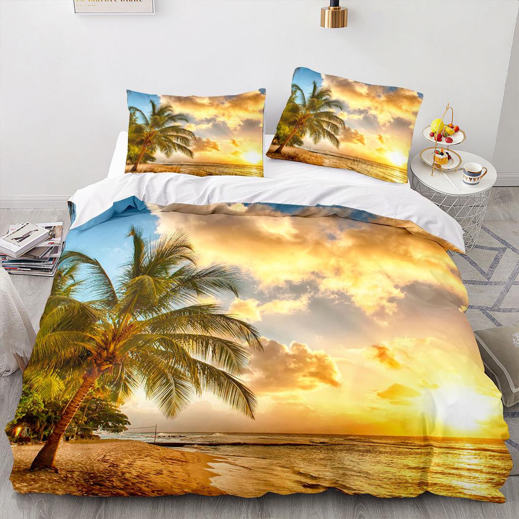 Sea View Coconut Duvet Cover Large Calico Double Size Quilt Bedding Set Single Full Set For Teens Adults Microfiber Single