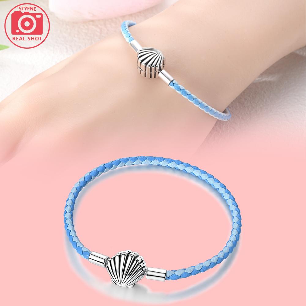 

925 Silver Bracelet Women Jewelry Ocean Blue Zircon Shell Butterfly Bracelet Fine Anniversary Delicate Gift 17cm