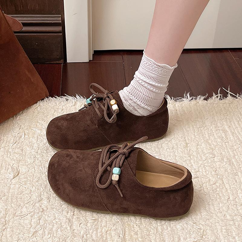 Fashionable and Versatile Soft Leather Beads Decorated Women's Thick Bottom Heightening Soft Elastic Non-slip Shock-absorbing Non-fatigue Sports Shoes