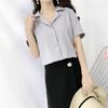 Camicetta da donna Camicetta alla moda a maniche corte con scollo a V, casual, da ufficio, camicie bianche, top in stile coreano giapponese