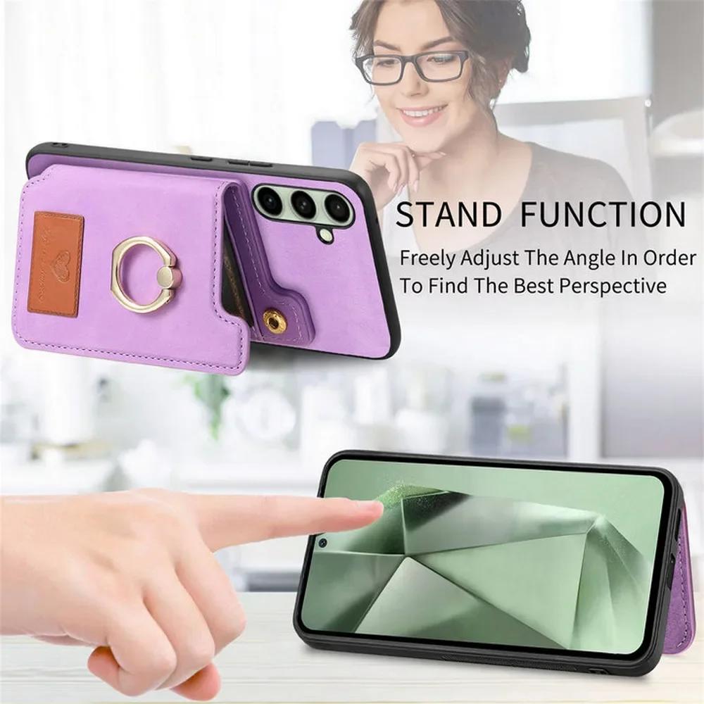 2 In 1 Detachable Cards Solt Wallet Leather Case For Samsung S25 Ultra S24 Plus S23 A56 A06 A16 A55 A35 A15 A05 A24 Ring Holder