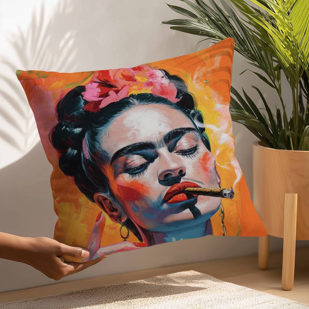 F-Fridas Malerei Kunst Kissenbezug Plüschstoff Weicher Kissenbezug Beidseitig bedruckt Kissenbezug Haushaltsgeschenke