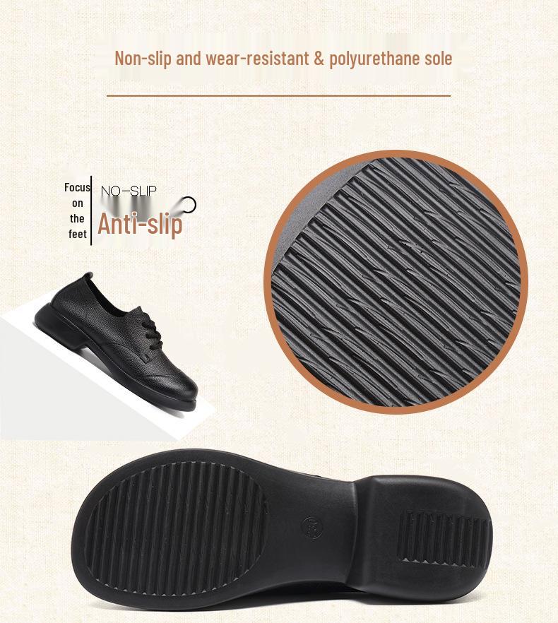 Women's Soft Sole Leather Chunky Heel Round Toe Lace-Up Shoes - Comfortable Plus Size for Autumn