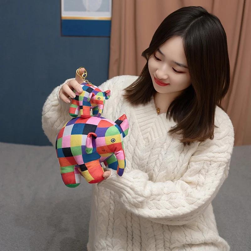 Toon Manga Elmer This Elephant Figurine Fluffy Companion Pendent Plaid Elephant Emma Stuffed Toys Plushie Children Soothing Throw Pillow Bday Favor