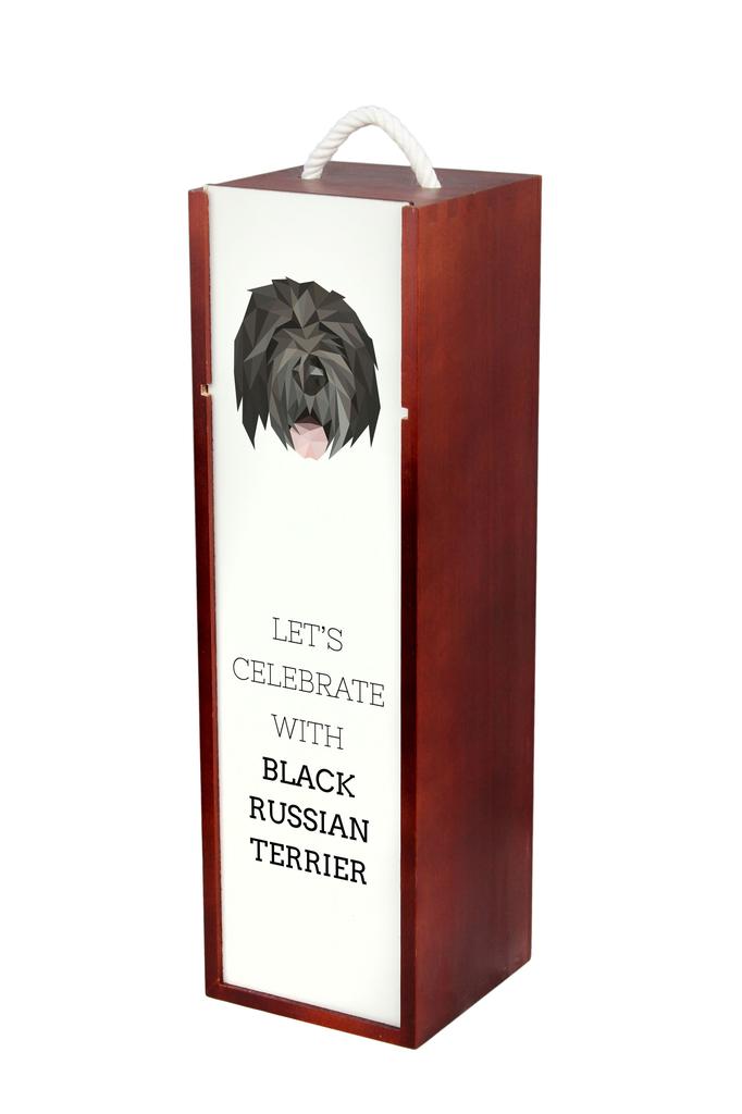 Czarny Terier Rosyjski, Russian Black Terrier - Geometryczne Pudełko Ze Zdjęciem I Napisem Na Wino Marki Art-Dog