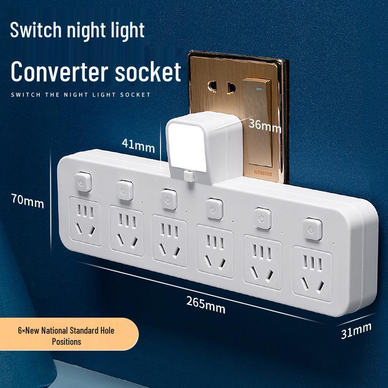 Multi-Outlet Power Strip with USB, Wireless Converter, Night Light, and Individual Switches for Home Office