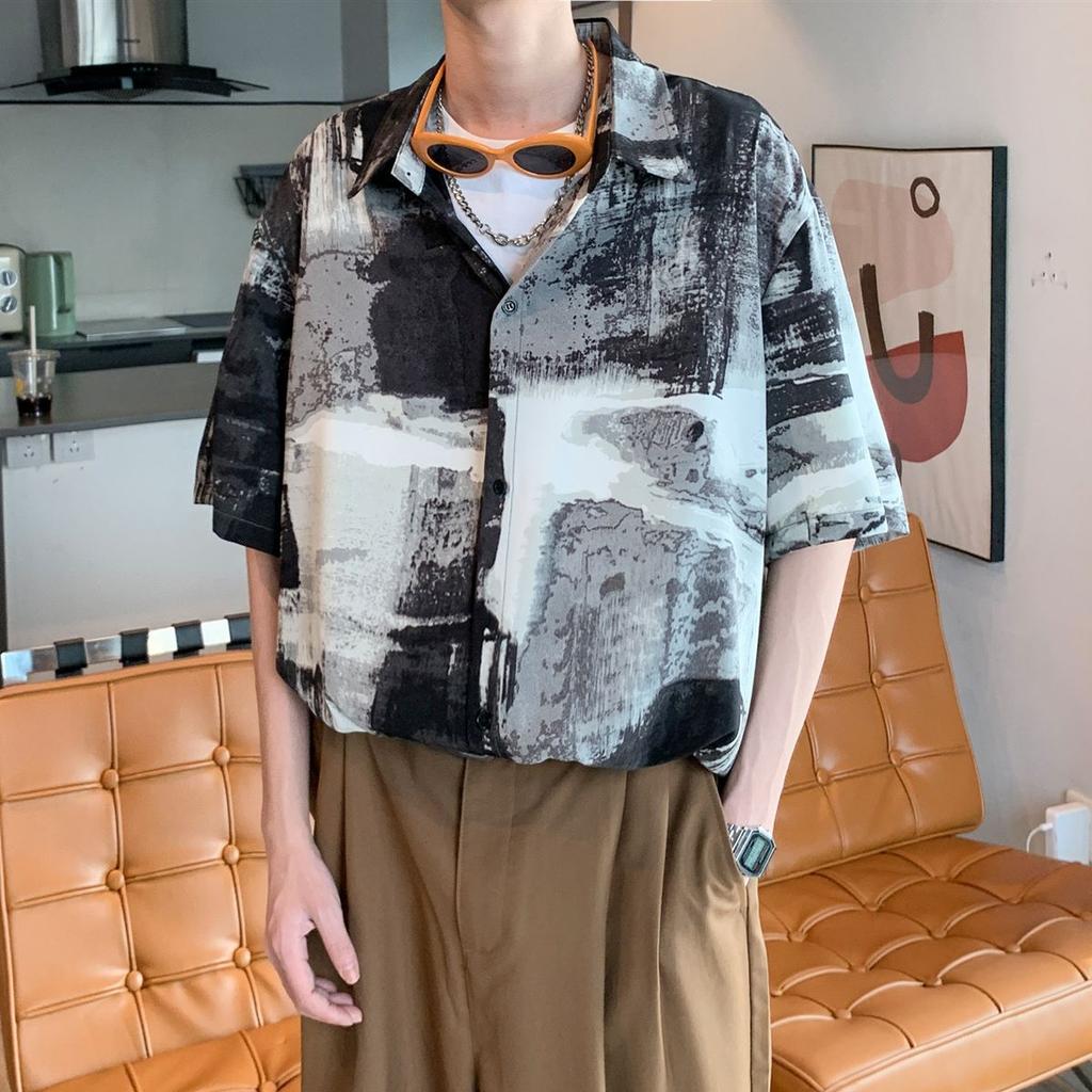 Thin Summer Men's Loose and Trendy Design Handsome Short Sleeved Casual Shirt Versatile and Fashionable Shirt