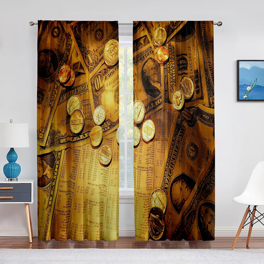 Money Sheer Voile Curtain Benjamin Franklin 100 Dollar Bill Tulle Window  Curtains for Bedroom Living Room Kitchen Decor Drapes