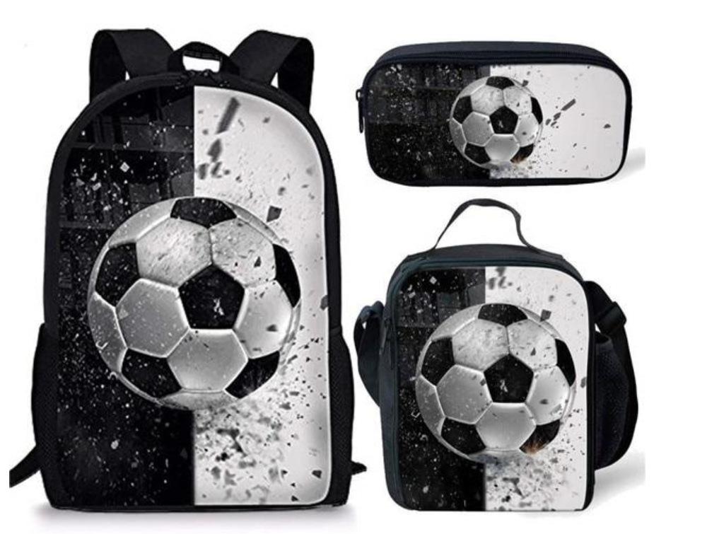 Set Scolastico Tre Pezzi Zaino Borsa Portapenne Borsa Pranzo Zaino con Immagini Street Tide Pallacanestro Calcio Set Zaino