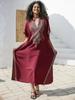 EDOLYNSA Wine Red Women Embroidered Kaftan Robe Long Dress Outfit Soft Boho Vacation Relaxed Beach Wear Lounge Wear Moo Moo Dress Q1654