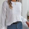 GMXIA Women's Fashion Casual Solid Color Autumn Winter Long Sleeve Round Neck Loose Twist Lantern Sleeve Pullover Sweater
