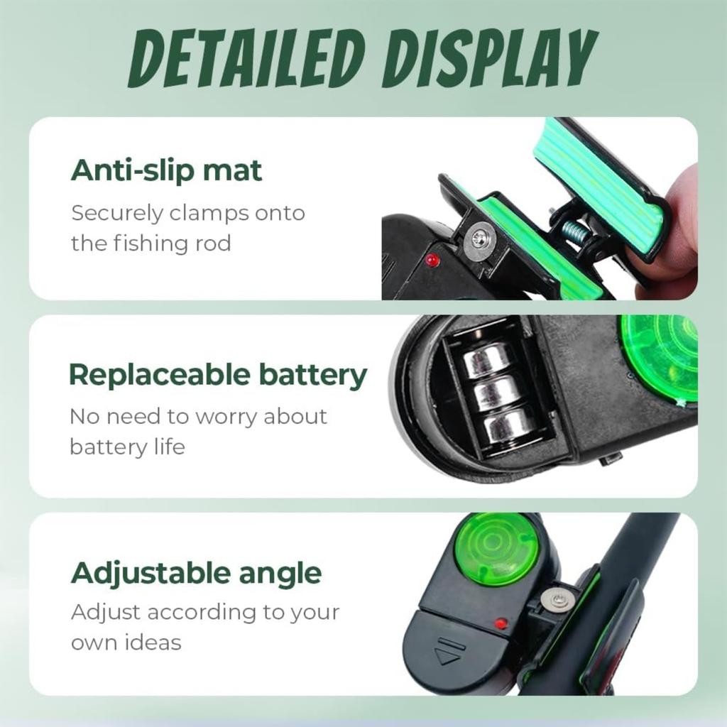 Avvisatori di Abboccata da Pesca con LED, Campanelli Elettronici Sensibili per Canne da Pesca, Indicatori Acustici di Allarme, Campanelli per Canne da Pesca per Rilevamento Abboccate, Clip-On
