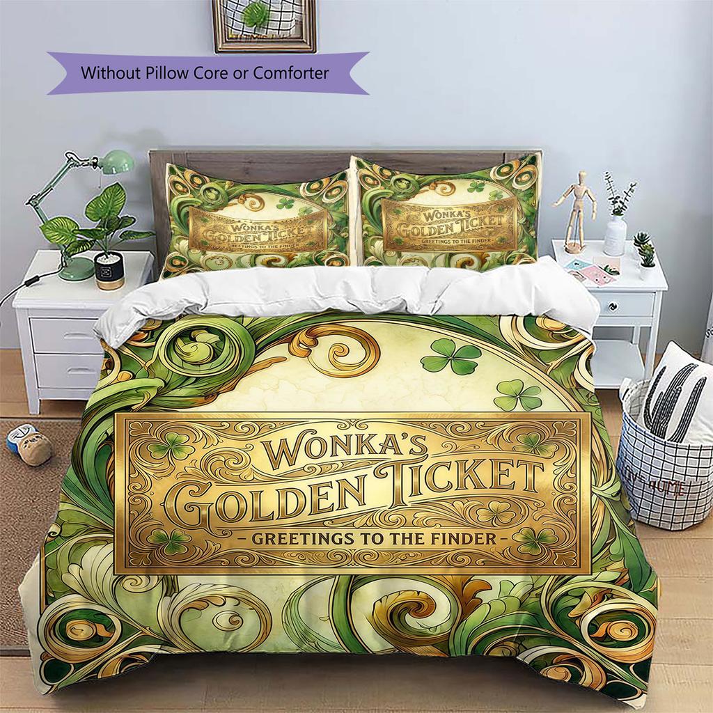 ChocolateFactory Pattern Bedding Quilt Set Quilt Cover Pillowcase Home Decoration Birthday Gift (1 * duvet cover + 2 * pillowcase, without core)