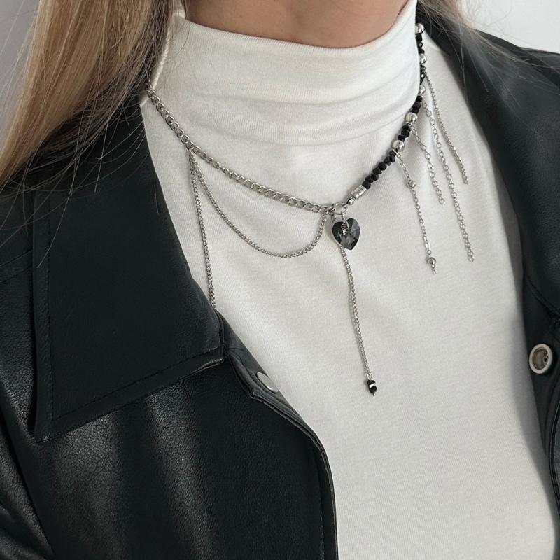 Lightweight Acrylic Bead Necklace Featuring Elegant Heart Tassels Design Ideal For Sensitive Skin All Day Use Parties