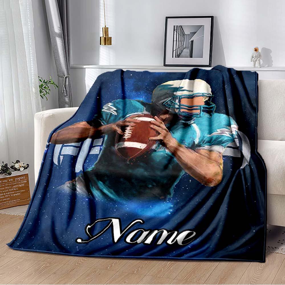 Blue Rugby Style Customize Your Name Blanket Used For Chair Office Sofa Bed Camping Soft And Warm Giving Friends And Relatives Birthday Graduation