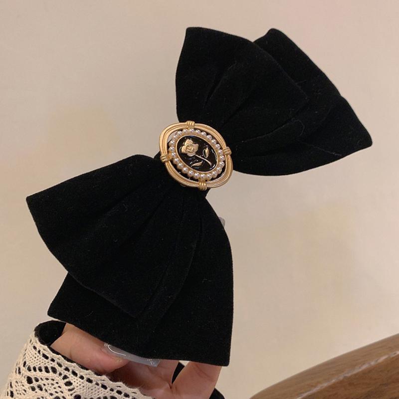 

Черные бархатные заколки для волос с бантиком, элегантные тканевые заколки с розами из сплава для женщин, заколка с хвостиком, аксессуары для одежды