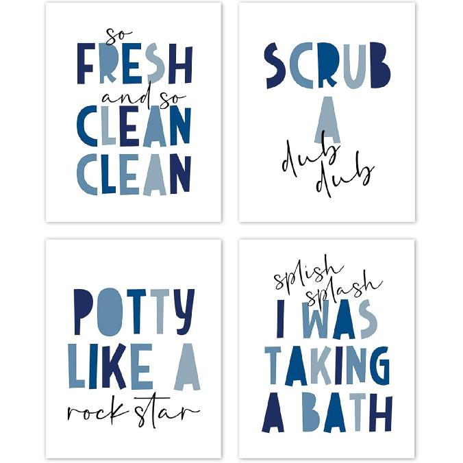 TLESKE Pink Girls Kids Bathroom Splash in the Bath Posters Prints Unframed 8x10 Set of 4, Dance in the Mirror Wall Art Prints Decor, Sing in the