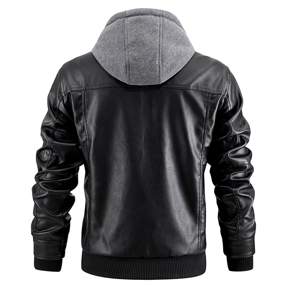 Men's PU Leather Hooded Jacket - European & American Style, Autumn/Winter Motorcycle Design