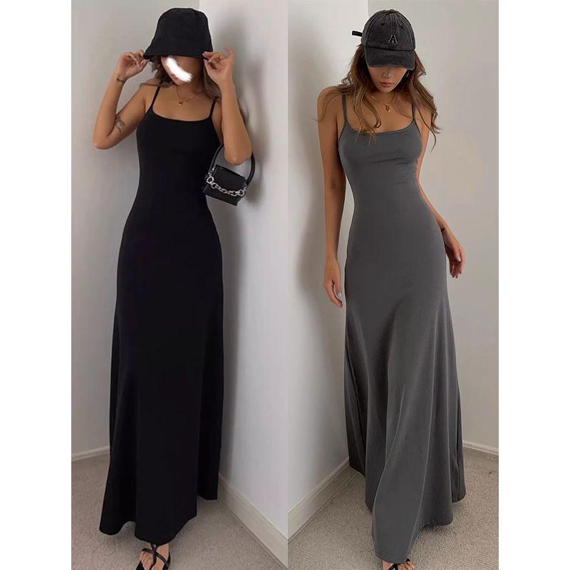 

Однотонный Модный Сексуальный Сексуальный Подчеркивающий Талию А-силуэт Подол Большой Юбки Миди Длины Длинный Длины Базовая Юбка Жилет На Бретелях Макси Платье Black M