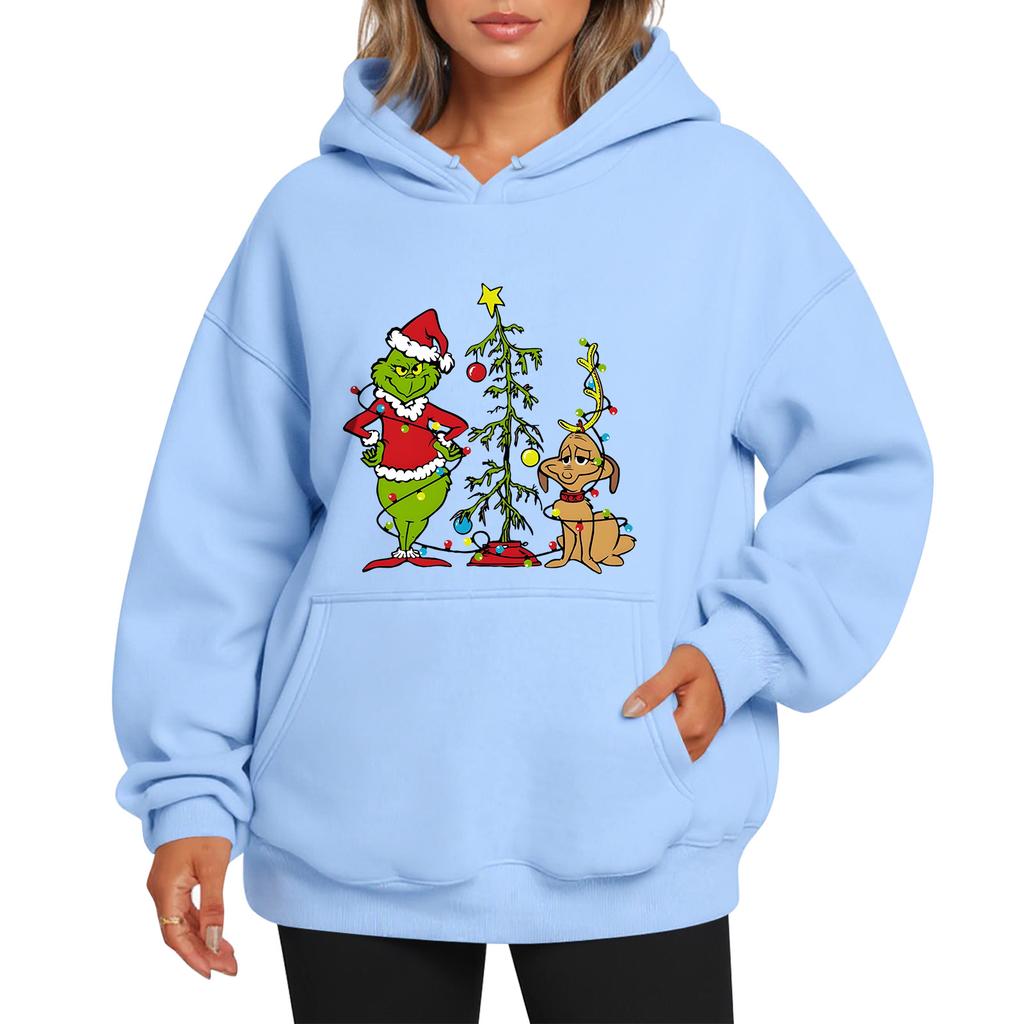 Ladies' Christmas Style Printed Hoodie With Wool And Pockets For Women