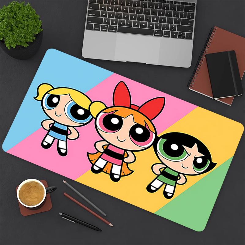 1Pc Powerpuff Girls Adventure Gaming Mouse Pad Keyboard Desk Mat Non-slip Rubber Lock Edge Waterproof Computer Mousepad for Office Home Decor Y1397