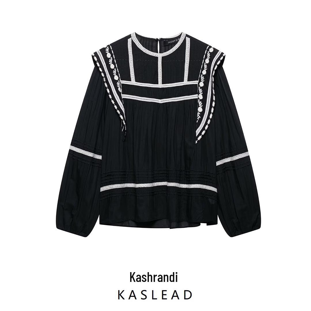 

2025 Spring Women s European-American Fashion Multicolor Embroidered Shirt Small