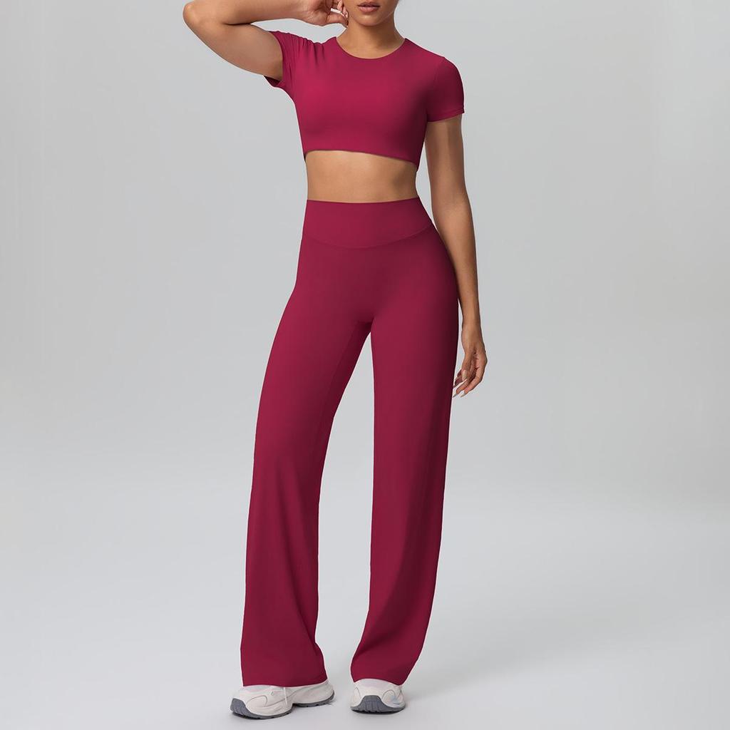 Wolkig Schnelltrocknender Gekürzter Yoga-Anzug mit Integriertem BH für Outdoor-Fitness & Laufen - Damen Sport Zweiteiliges Set