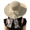 Adjustable Wide Brim Sun Hat Breathable Sunshade Cap Vacation Lace Bowknot Straw Hat  Girls
