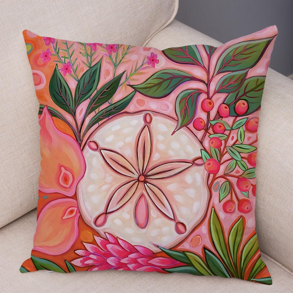 Children Oil Painting Art Cushion Cover Both Sides Plush Pillow Case Decor Cartoon Plant Throw Pillowcase for Sofa Home Car